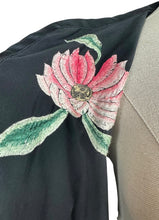 Load image into Gallery viewer, Original 1930’s Inky Black Silk Evening Jacket with Pink and Green Floral Embroidery - Bust 34 35
