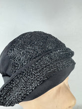 Load image into Gallery viewer, Original 1920’s Black Straw and Grosgrain Small Size Cloche Hat *
