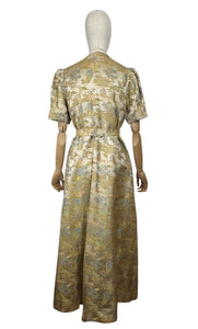 Original 1930’s Chinese Silk Brocade House Coat Robe in Gold, Pink and Blue - Stunning Evening Gown - Bust 36