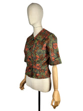 Load image into Gallery viewer, Original 1950's Cropped Cotton Jacket in Green, Brown and Rust Floral Print - Bust 34 35
