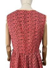 Load image into Gallery viewer, Original 1940&#39;s 1950&#39;s Dark Coral Pink Cotton Chore Dress with Black Print - Bust 37 38
