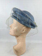 Load image into Gallery viewer, Original 1940's Pale Blue Felt Hat with Pleated Brim and Fine Net Trim *
