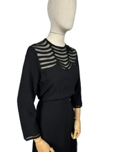 Load image into Gallery viewer, Original 1940&#39;s Inky Black Crepe Evening Dress with Net Yoke and Bow Trim - Bust 36 38 *
