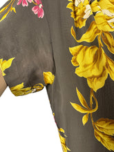 Load image into Gallery viewer, Original 1940's Dark Grey Floral Print Pink and Mustard Crepe Day Dress with Peplum - Bust 34 35 *
