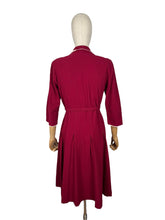 Load image into Gallery viewer, Original 1940’s Rich Red Wool Belted Day Dress with White Trim - Bust 34 36
