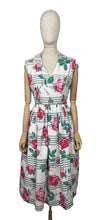 Load image into Gallery viewer, Original 1950&#39;s Crisp White Cotton Day Dress with Stripes and Roses Print - Bust 36
