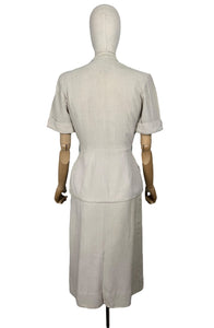 Original 1940's or 1950's Moygashel Linen Summer Suit with Beading and Soutache - Bust 34 35 *
