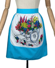 Load image into Gallery viewer, Original 1950's Vibrant St Michael Cotton Apron - Blue and White with Floral Print in Pink and Yello
