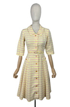 Load image into Gallery viewer, Original 1950's White, Yellow and Brown Belted Stripe Day Dress - Bust 32 34 *

