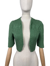 Load image into Gallery viewer, 1940's Reproduction Hand Knitted Bolero in Dark Sage Green Acrylic - Bust 34 36 *
