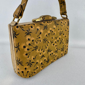 Original 1940's 1950's Olive Green Painted Leather Box Bag by CORET of Montreal