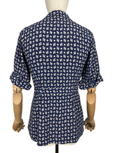 Load image into Gallery viewer, Original 1940’s Navy and White Crepe Novelty Print Jacket with Baskets and Flowers - Bust 33 34 *
