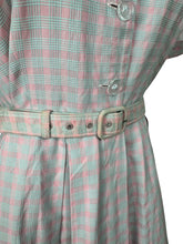 Load image into Gallery viewer, Original 1950's Crisp Cotton Belted Day Dress in Pink and Blue Plaid - Bust 36 37 *
