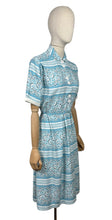 Load image into Gallery viewer, Original 1940&#39;s 1950&#39;s Blue, White and Black Stripe Cotton Floral Day Dress - Bust 36
