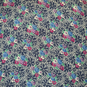 Original 1940's Floral Crepe White, Blue, Pink and Green Dressmaking Fabric - 34" x 100"