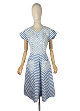 Load image into Gallery viewer, Original 1950's Blue and White Cotton Day Dress with Pockets and Ric Rac Trim - Bust 36 *
