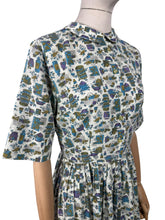 Load image into Gallery viewer, Vintage 1950&#39;s 1960&#39;s Lightweight Cotton Novelty Print Shirtwaister Dress in Purple, Blue and Green - Bust 36
