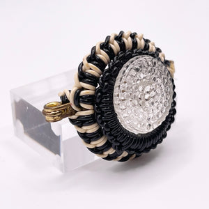 Original 1940's Black and White Wartime Make Do and Mend Wirework Brooch with Glass Button Middle *