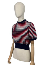 Load image into Gallery viewer, Reproduction 1940&#39;s Hand Knitted Jumper in Red, White and Blue Stripes - Bust 34
