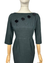 Load image into Gallery viewer, Original 1950&#39;s Black Slub Cotton Wiggle Dress by Pat Hartly - Bust 30 32
