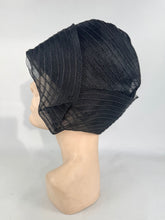 Load image into Gallery viewer, Original 1920's Seamed Black Mesh Cloche with Silk Lining
