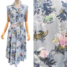 Load image into Gallery viewer, Original 1950’s Sleeveless Cotton Day Dress in Blue Painterly Floral - Bust 38 40
