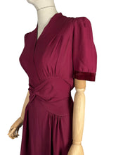 Load image into Gallery viewer, Original 1940's Burgundy Crepe and Velvet Belted Day Dress - Bust 36 38
