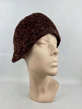 Load image into Gallery viewer, Original 1920’s Ruched Velvet Cloche Hat in Mid Brown
