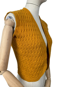 Original 1940's Pure Wool Cable Knit Waistcoat in Mustard - Bust 34 36