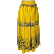 Load image into Gallery viewer, Original 1950&#39;s Yellow, Turquoise and Black Novelty Print Skirt - Waist 28&quot;
