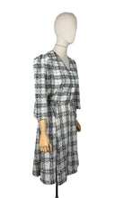 Load image into Gallery viewer, Reproduction Volup 1940's Cotton Day Dress in Black and White Check with Green Buttons and trim - Bust 40 42
