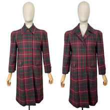 Load image into Gallery viewer, Original 1940&#39;s American Made Wool Plaid Coat in Burgundy, Green and Old Gold - Satin Lined - Bust 34 36
