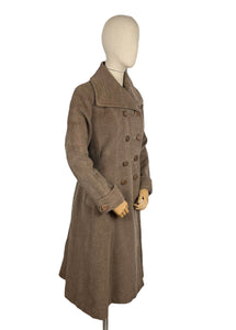 Original 1950's Fit and Flair Double Breasted Princess Coat in Light Brown Wool - Bust 36 38