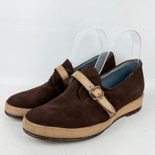 Load image into Gallery viewer, Original 1940's Deadstock CC41 Brown Suede and Beige Leather Wedge Shoes - UK 4 4.5
