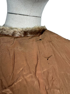 Original 1940's Faux Fur Brown Teddy Bear Edge to Edge Jacket - Bust 34 36