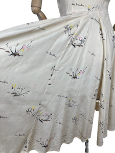 Original 1940's 1950's Feather Light Pure Silk Dress with French Print - Bust 36 38"