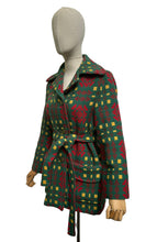 Load image into Gallery viewer, 1960's or 1970's Welsh Wool Tapestry Belted Coat in Green, Red and Yellow - Bust 34
