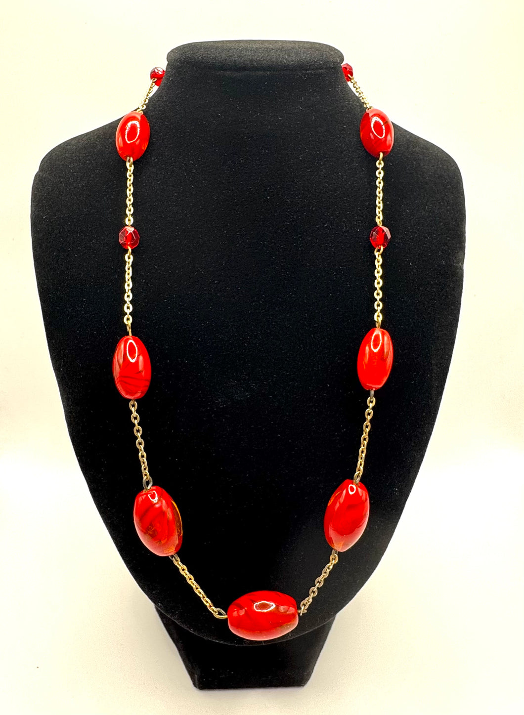 Original 1930's Art Deco Red Glass Bead Necklace