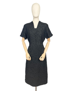 Original 1950's Marldena Model Little Black Lace Cocktail Dress with Beading - Bust 40 42 *