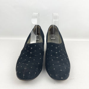 Original 1940's Black Suede Court Shoes with Pretty Stitch Detail - UK 5 5.5