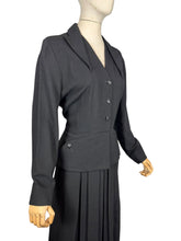 Load image into Gallery viewer, Original 1940's 1950's Inky Black Wool Day Dress with Button Front Bodice - Looks Like a Suit - Bust 40
