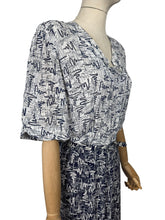 Load image into Gallery viewer, Original 1940's Volup Dress and Jacket Set in White and Navy Blue with Original Belt - Bust 44 46
