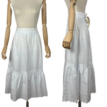 Load image into Gallery viewer, Antique Edwardian Short White Cotton Petticoat with Tie Waist and Lace Trim - Waist 27&quot;
