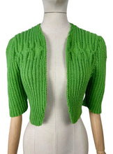 Load image into Gallery viewer, 1940&#39;s Reproduction Hand Knitted Bolero in Leaf Green Acrylic - Bust 36 38 40 42
