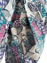 Load image into Gallery viewer, 1940’s White Cotton Belted Zip Front House Dress with Bold Floral Print in Pink, Black, Purple and Green - Bust 38 *

