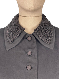 Original 1940's Black Wool Jacket with Real Astrakhan Trim on Collar and Pockets - Bust 36 *