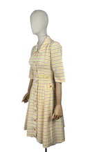 Load image into Gallery viewer, Original 1950's White, Yellow and Brown Belted Stripe Day Dress - Bust 32 34 *
