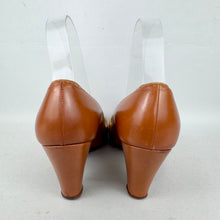 Load image into Gallery viewer, Original 1940’s or 1950’s Tan Leather Court Shoes with Openwork Detail - UK 4 or 4.5
