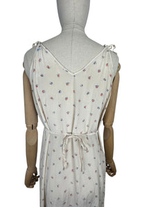 Original 1930’s Pure Silk Nightdress with Teeny Pink and Blue Floral Rose Print - Bust 34
