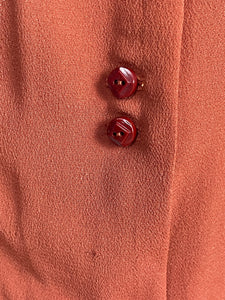 1940's Reproduction Blouse in Rust Crepe with Double Button Closure in Burgundy - Bust 34 36